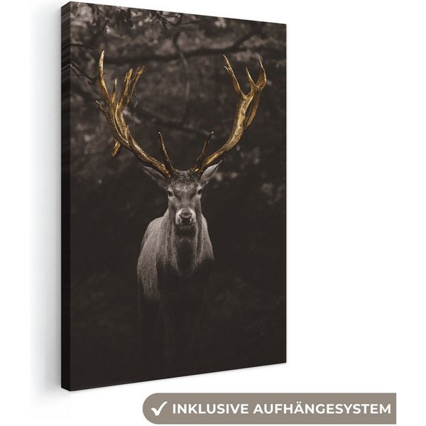 OneMillionCanvasses® Leinwandbild Hirschgeweih gold, Fotodruck (1 St), Leinwand Canvas Wandbild, Wanddekoration 20x30 cm