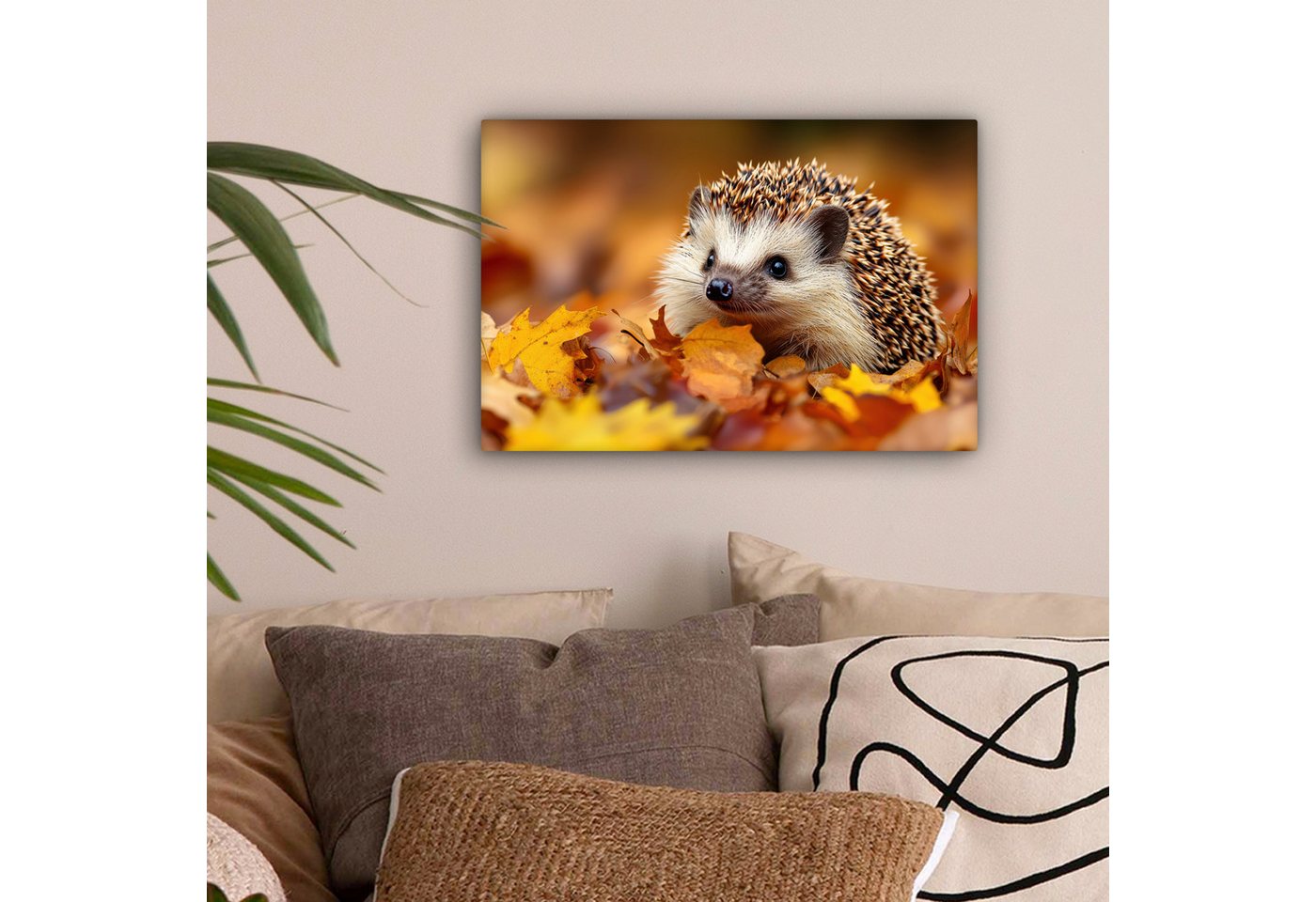 OneMillionCanvasses® Leinwandbild Igel - Wald - Herbstblätter - Herbst - Waldtiere - Natur, Fotodruck (1 St), Leinwand Bilder Klein, Wand Dekoration Aesthetic 3 – Bild 2 von 5