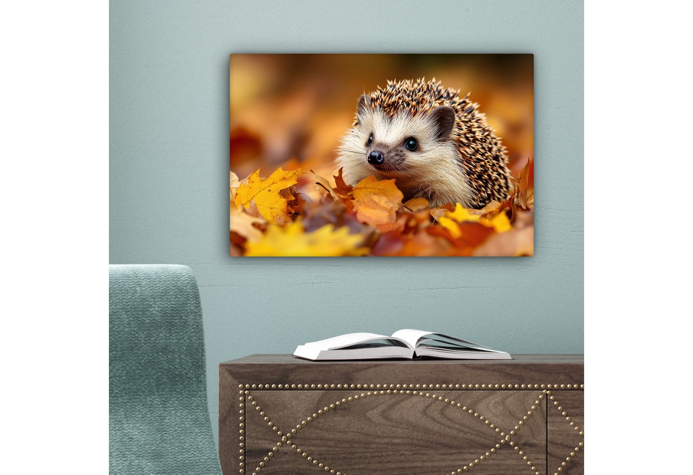 OneMillionCanvasses® Leinwandbild Igel - Wald - Herbstblätter - Herbst - Waldtiere - Natur, Fotodruck (1 St), Leinwand Bilder Klein, Wand Dekoration Aesthetic 3 – Bild 3 von 5