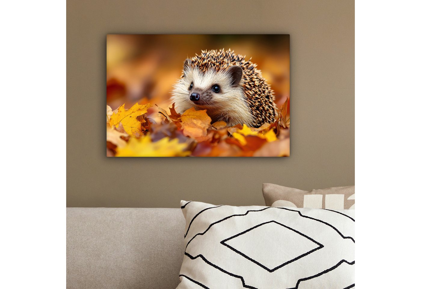 OneMillionCanvasses® Leinwandbild Igel - Wald - Herbstblätter - Herbst - Waldtiere - Natur, Fotodruck (1 St), Leinwand Bilder Klein, Wand Dekoration Aesthetic 3 – Bild 4 von 5