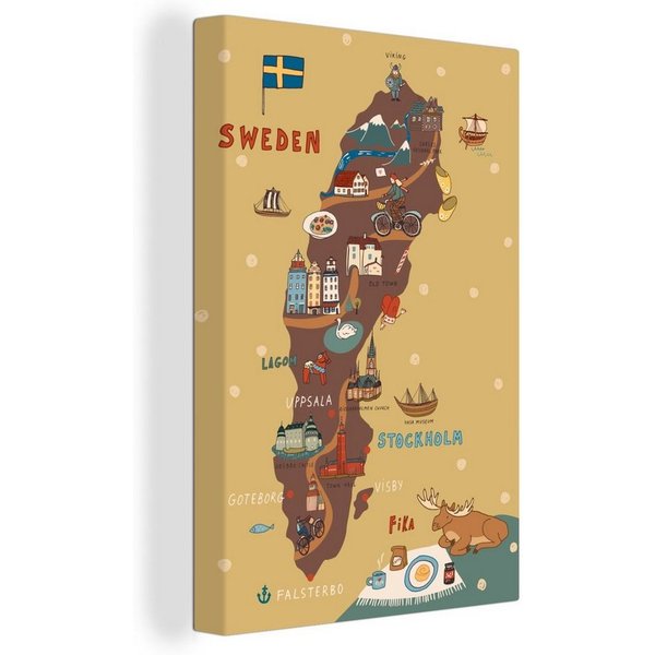 OneMillionCanvasses® Leinwandbild Illustration Skandinavien mit der Karte von Schweden, (1 St), Leinwand Canvas Wandbild, Wanddekoration 20x30 cm