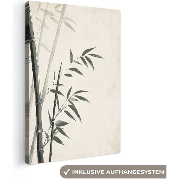 OneMillionCanvasses® Leinwandbild Japandi - Bambus - Beige, Fotodruck (1 St), Leinwand Bilder Klein, Wand Dekoration Aesthetic 30x20 cm