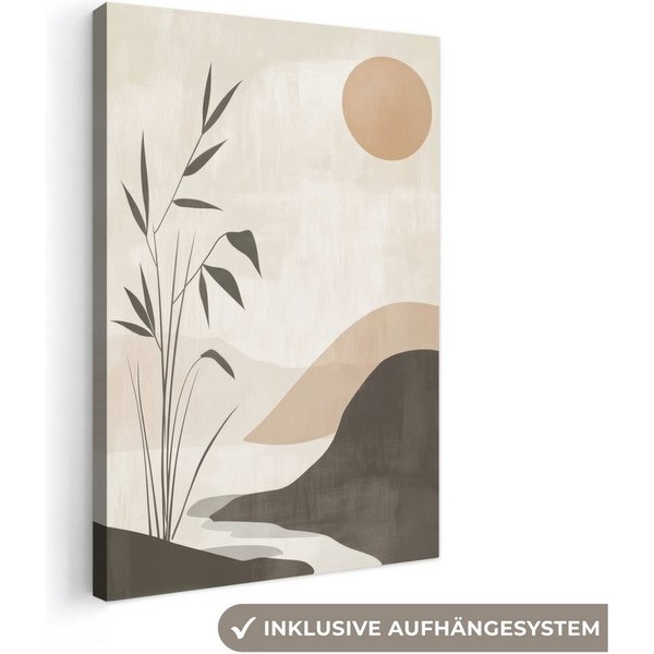 OneMillionCanvasses® Leinwandbild Japandi - Landschaft - Beige, Fotodruck (1 St), Wandbild, Deko Schlafzimmer Wohnzimmer Flur 20x20 cm