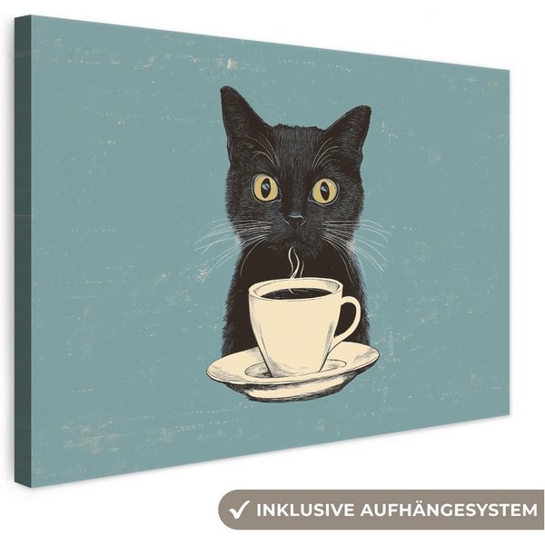OneMillionCanvasses® Leinwandbild Katze - Schwarz - Kaffee - Minimalistisch, Fotodruck (1 St), Wandbild, Deko Schlafzimmer Wohnzimmer Flur 20x20 cm
