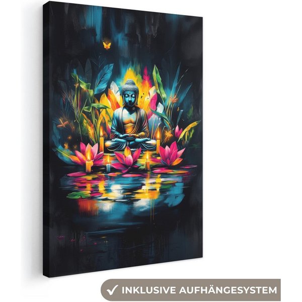 OneMillionCanvasses® Leinwandbild Kerzen - Blumen - Buddha - Wasser, Fotodruck (1 St), Leinwand Canvas Wandbild, Wanddekoration 20x30 cm