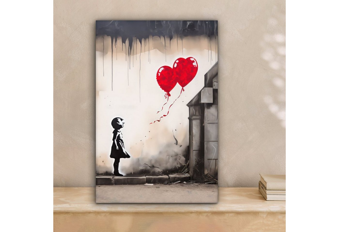 OneMillionCanvasses® Leinwandbild Kunst - Mädchen - Luftballons - Herz - Grau, Fotodruck (1 St), Wandbild, Deko Schlafzimmer Wohnzimmer Flur 20x20 cm – Bild 2 von 5