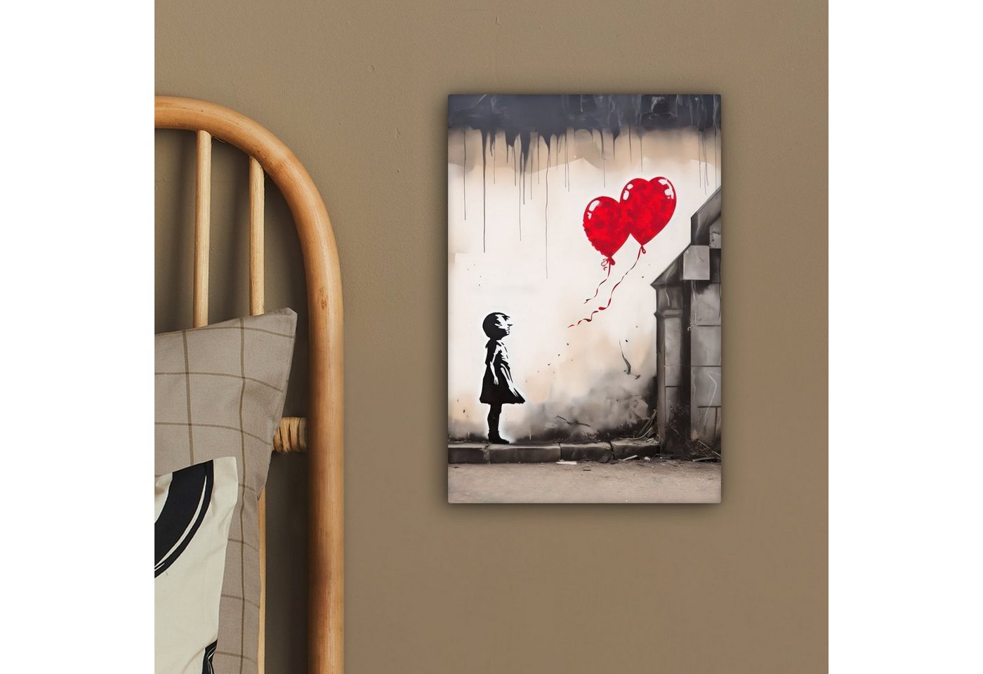 OneMillionCanvasses® Leinwandbild Kunst - Mädchen - Luftballons - Herz - Grau, Fotodruck (1 St), Wandbild, Deko Schlafzimmer Wohnzimmer Flur 20x20 cm – Bild 4 von 5