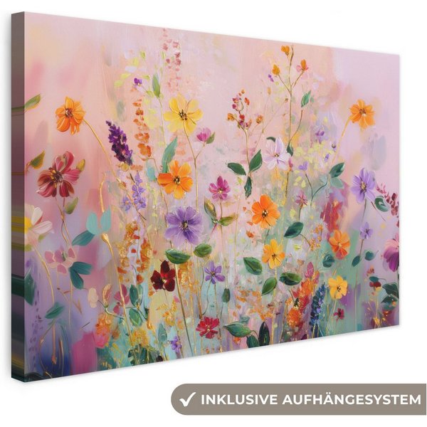 OneMillionCanvasses® Leinwandbild Kunstdrucke - Blumen - Abstrakt - Farbenfroh, Fotodruck (1 St), Wandbild, Deko Schlafzimmer Wohnzimmer Flur 20x20 cm