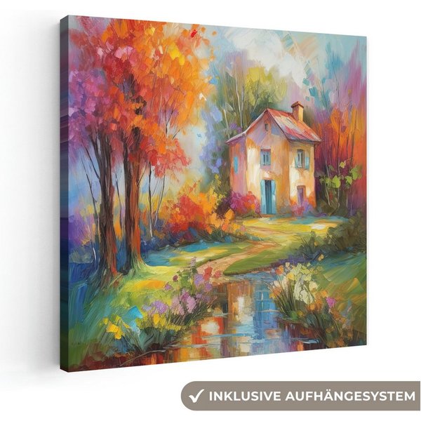 OneMillionCanvasses® Leinwandbild Landschaft - Farbenfroh - Ölfarbenoptik - Kunst, Fotodruck (1 St), Wandbild, Deko Schlafzimmer Wohnzimmer Flur 20x20 cm