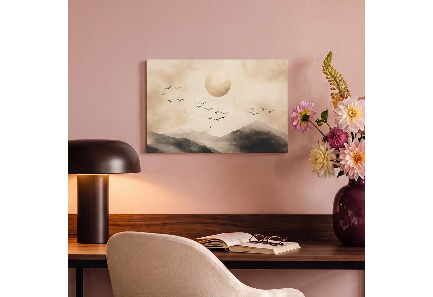 OneMillionCanvasses® Leinwandbild Landschaft - Japandi - Vogel, Fotodruck (1 St), Wandbild, Deko Schlafzimmer Wohnzimmer Flur 20x20 cm – Bild 4 von 5