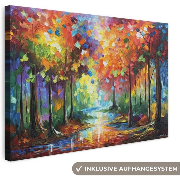 OneMillionCanvasses® Leinwandbild Landschaft - Wald - Farben - Natur, Fotodruck (1 St), Leinwand Bilder Klein, Wand Dekoration Aesthetic 30x20 cm