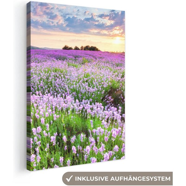 OneMillionCanvasses® Leinwandbild Lavendel - Blumen - Sonnenuntergang - Lila - Wiese, Fotodruck (1 St), Leinwand Canvas Wandbild, Wanddekoration 20x30 cm