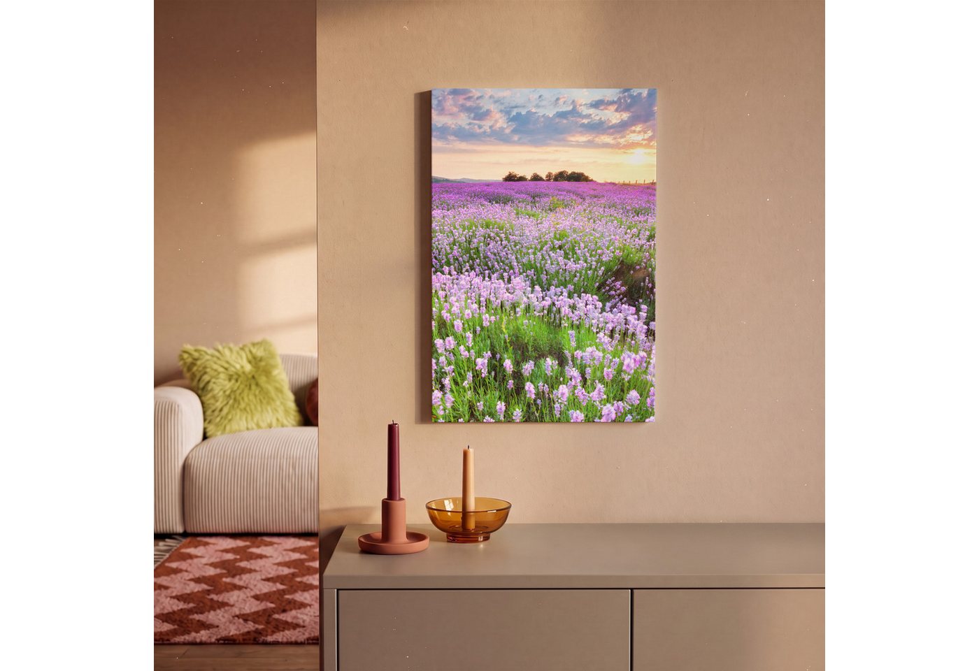OneMillionCanvasses® Leinwandbild Lavendel - Blumen - Sonnenuntergang - Lila - Wiese, Fotodruck (1 St), Leinwand Canvas Wandbild, Wanddekoration 20x30 cm – Bild 2 von 5