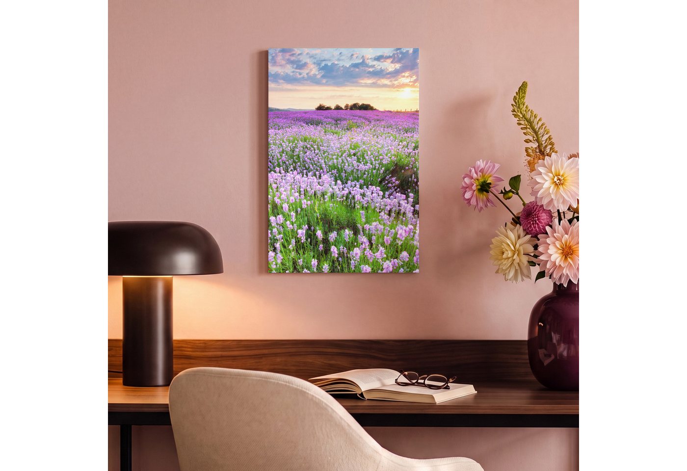 OneMillionCanvasses® Leinwandbild Lavendel - Blumen - Sonnenuntergang - Lila - Wiese, Fotodruck (1 St), Leinwand Canvas Wandbild, Wanddekoration 20x30 cm – Bild 4 von 5