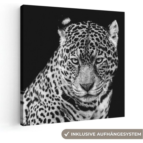 OneMillionCanvasses® Leinwandbild Leopard - Tiere - Schwarz - Weiß - Porträt, Fotodruck (1 St), Leinwand Bilder Klein, Wand Dekoration Aesthetic 30x20 cm