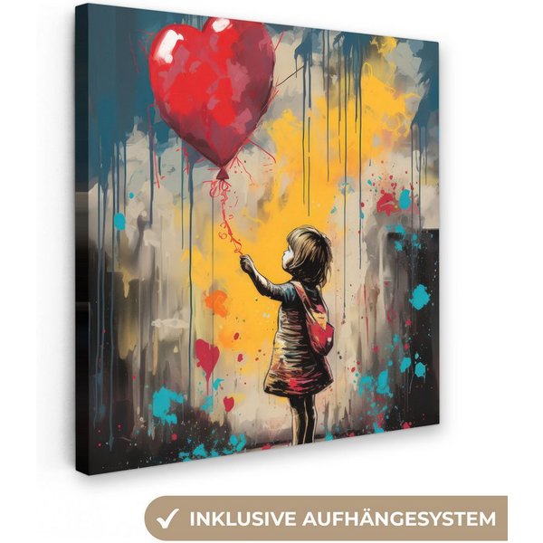 OneMillionCanvasses® Leinwandbild Mädchen - Luftballon - Herz - Graffiti, Fotodruck (1 St), Leinwand Canvas Wandbild, Wanddekoration 20x30 cm
