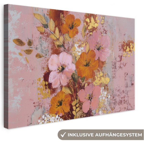 OneMillionCanvasses® Leinwandbild Malerei - Blumen - Rustikal - Rosa, Fotodruck (1 St), Wandbild, Deko Schlafzimmer Wohnzimmer Flur 20x20 cm