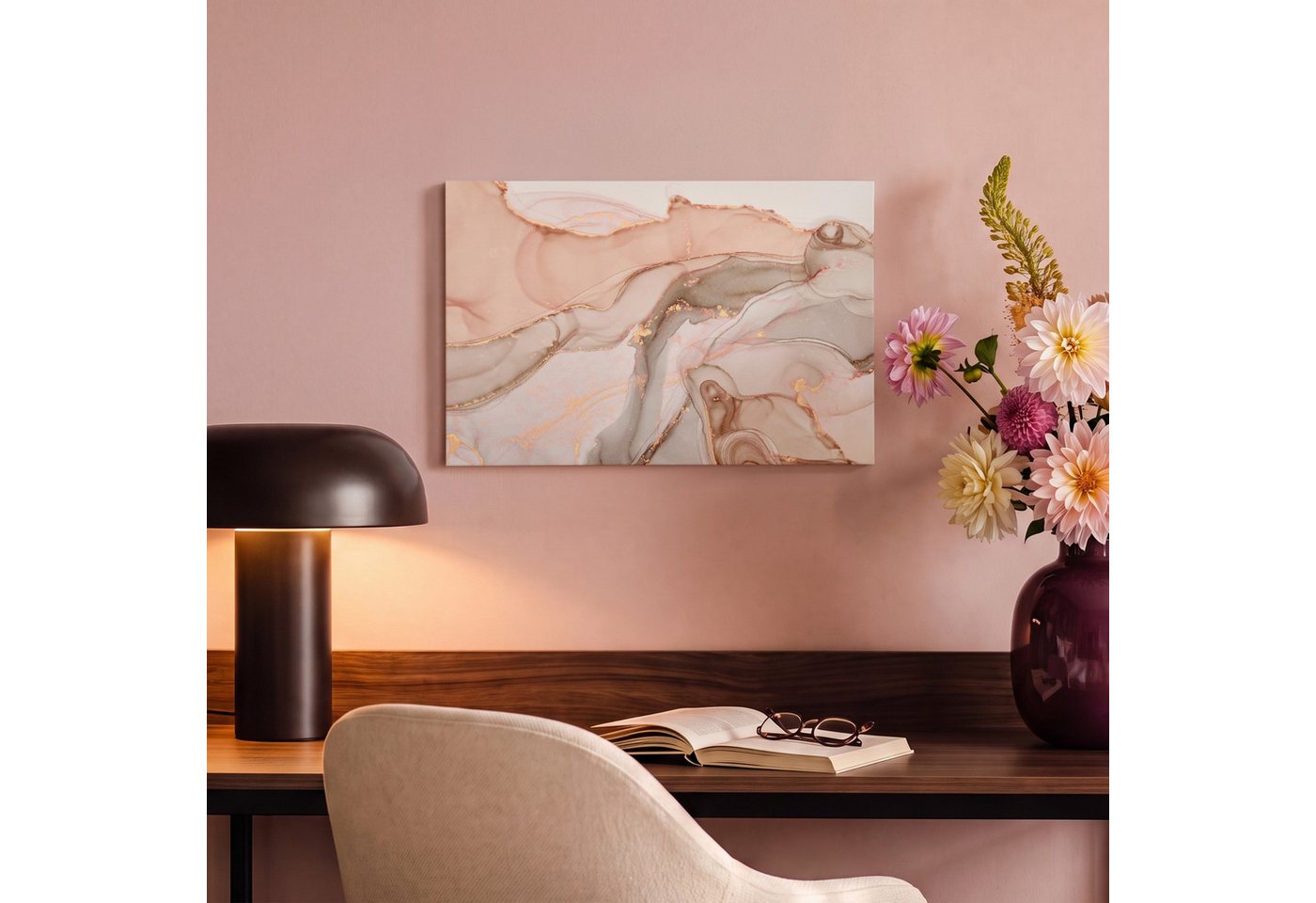 OneMillionCanvasses® Leinwandbild Marmor - Rosa - Rosa, Fotodruck (1 St), Leinwand Bilder Klein, Wand Dekoration Aesthetic 30x20 cm – Bild 4 von 5