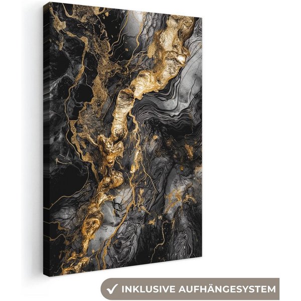 OneMillionCanvasses® Leinwandbild Marmor - Schwarz - Gold - Abstrakt, Fotodruck (1 St), Leinwand Canvas Wandbild, Wanddekoration 20x30 cm