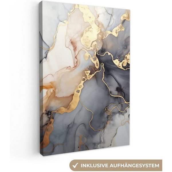 OneMillionCanvasses® Leinwandbild Marmor - Schwarz - Gold - Weiß, Fotodruck (1 St), Leinwand Bilder Klein, Wand Dekoration Aesthetic 30x20 cm