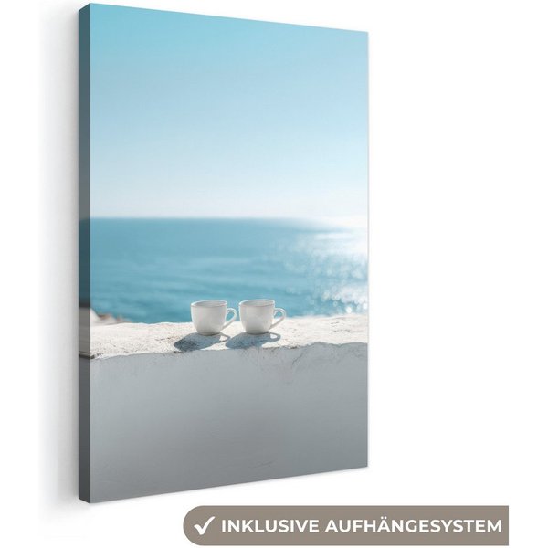 OneMillionCanvasses® Leinwandbild Meer - Kaffeetassen - Sommerlich, Fotodruck (1 St), Leinwand Bilder Klein, Wand Dekoration Aesthetic 30x20 cm