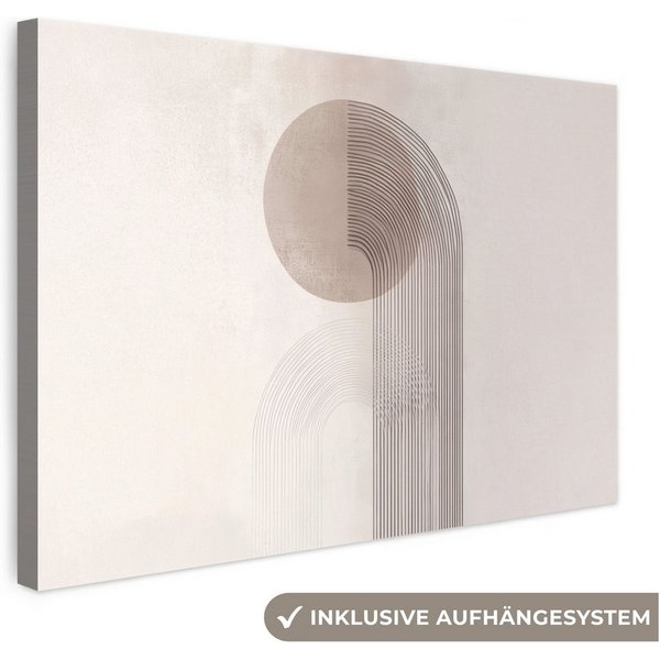 OneMillionCanvasses® Leinwandbild Minimalistisch - Kreis - Hellgrau, Fotodruck (1 St), Leinwand Bilder Klein, Wand Dekoration Aesthetic 30x20 cm