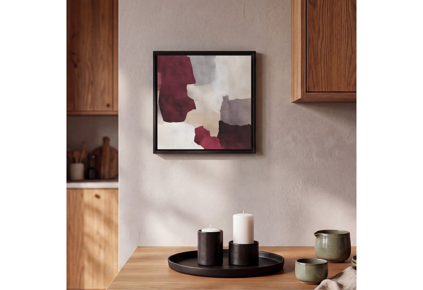 OneMillionCanvasses® Leinwandbild mit Rahmen - Abstrakt - Farbkästen - Rot, Fotodruck (1 St), Leinwand Bilder Klein, Wand Dekoration Aesthetic 20x20cm – Bild 2 von 5