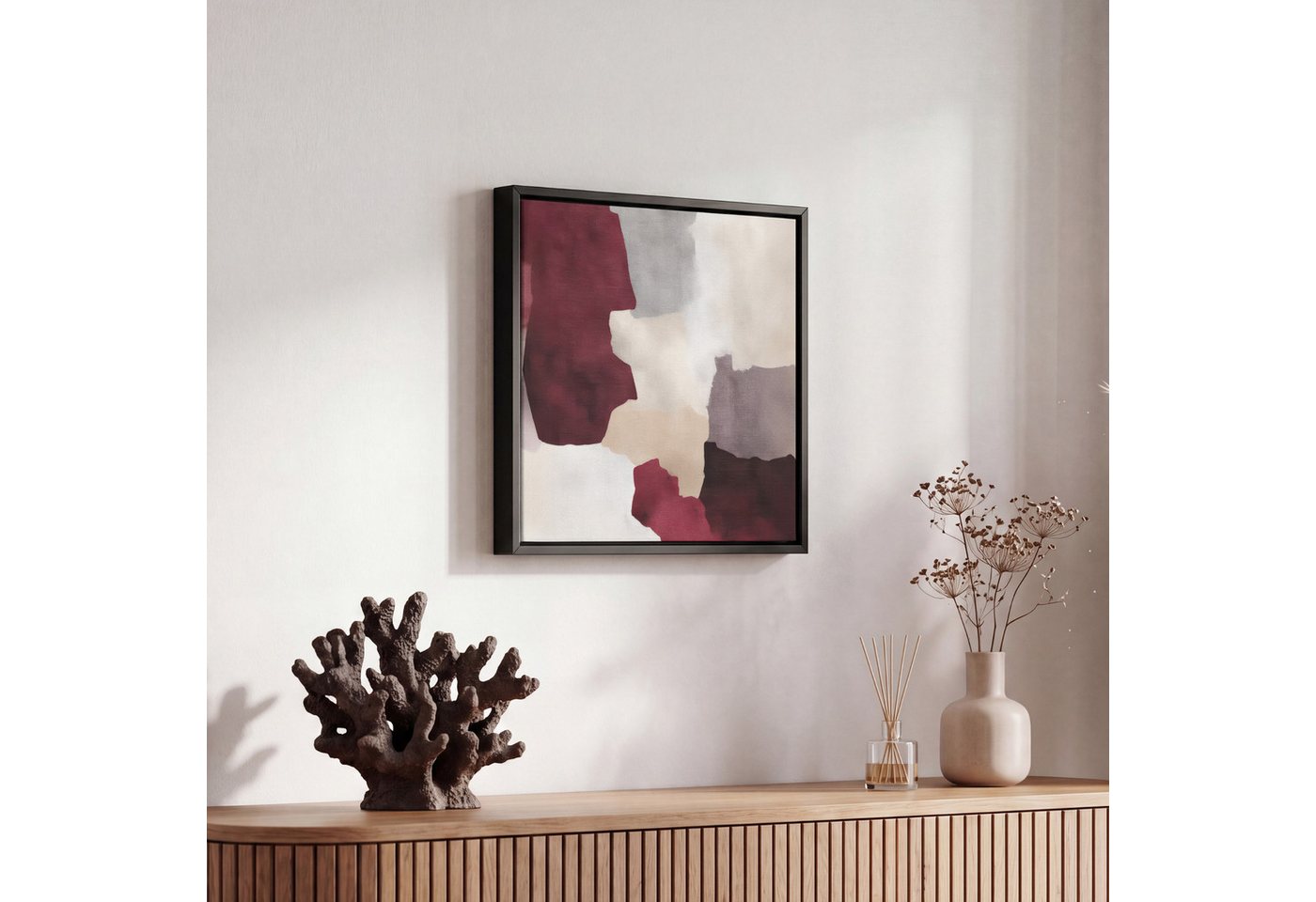 OneMillionCanvasses® Leinwandbild mit Rahmen - Abstrakt - Farbkästen - Rot, Fotodruck (1 St), Leinwand Bilder Klein, Wand Dekoration Aesthetic 20x20cm – Bild 5 von 5