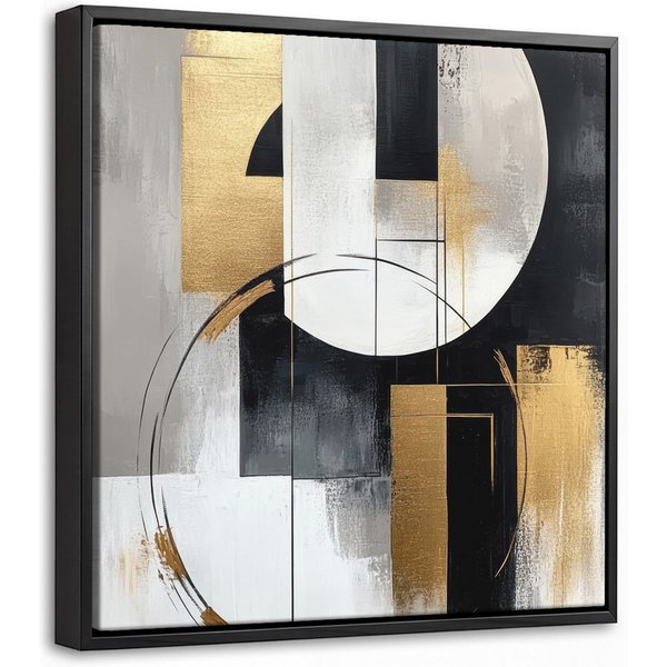 OneMillionCanvasses® Leinwandbild mit Rahmen - Abstrakt - Gold - Silber - Formen - Ästhetik, Fotodruck (1 St), Leinwand Bilder Klein, Wand Dekoration Aesthetic 