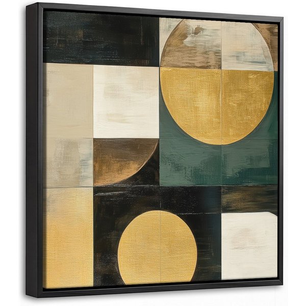 OneMillionCanvasses® Leinwandbild mit Rahmen - Abstrakt - Gold - Bronze - Formen - Geometrisch, Fotodruck (1 St), Leinwand Bilder Klein, Wand Dekoration Aesthet