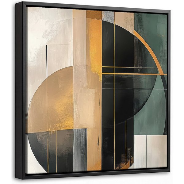 OneMillionCanvasses® Leinwandbild mit Rahmen - Abstrakt - Gold - Bronze - Grün - Formen - Modern, Fotodruck (1 St), Leinwand Bilder Klein, Wand Dekoration Aesth