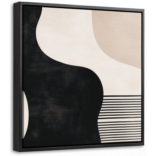OneMillionCanvasses® Leinwandbild mit Rahmen - Abstrakt - Japandi - Beige - Modern, Fotodruck (1 St), Leinwand Bilder Klein, Wand Dekoration Aesthetic 20x20cm