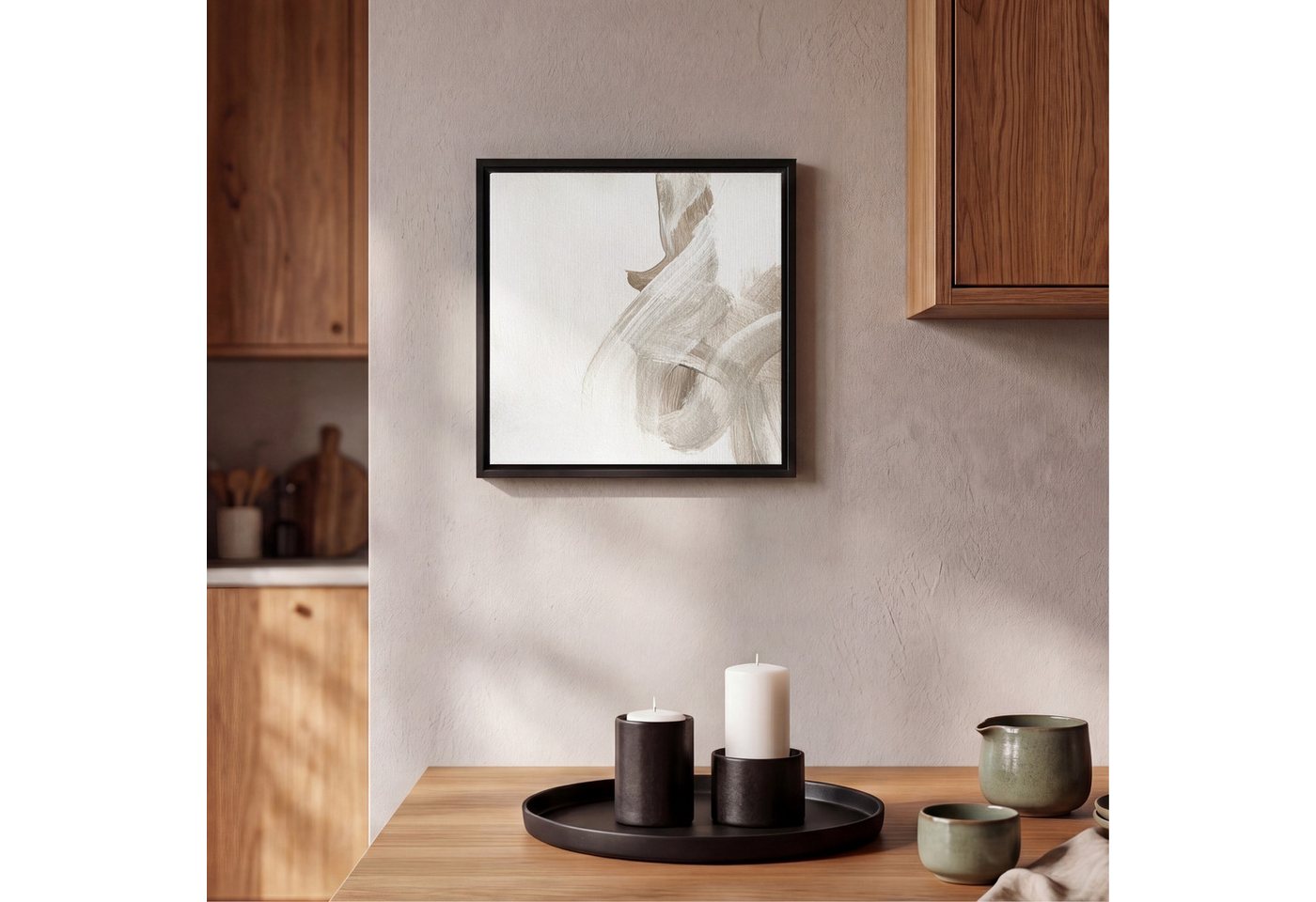 OneMillionCanvasses® Leinwandbild mit Rahmen - Abstrakt - Moderne Kunst - Beige, Fotodruck (1 St), Leinwand Bilder Klein, Wand Dekoration Aesthetic 20x20cm – Bild 2 von 5