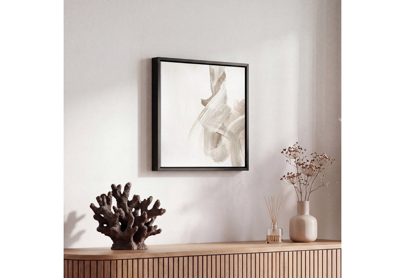 OneMillionCanvasses® Leinwandbild mit Rahmen - Abstrakt - Moderne Kunst - Beige, Fotodruck (1 St), Leinwand Bilder Klein, Wand Dekoration Aesthetic 20x20cm – Bild 5 von 5