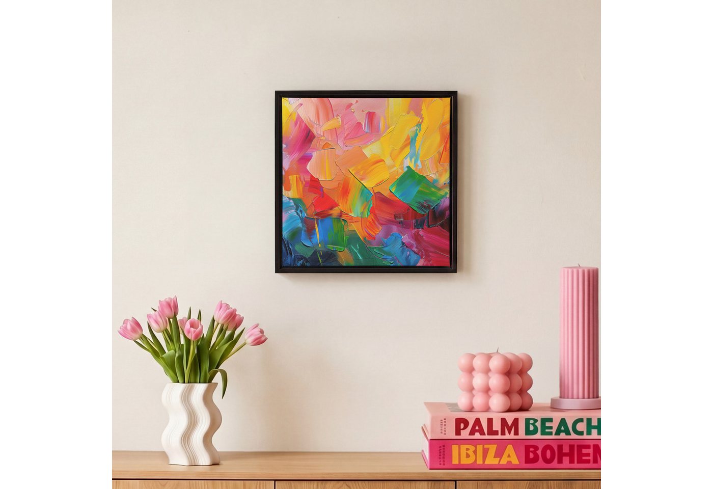 OneMillionCanvasses® Leinwandbild mit Rahmen - Abstrakt - Lackierung - Modern - Farbenfroh, Fotodruck (1 St), Leinwand Bilder Klein, Wand Dekoration Aesthetic 2 – Bild 4 von 5