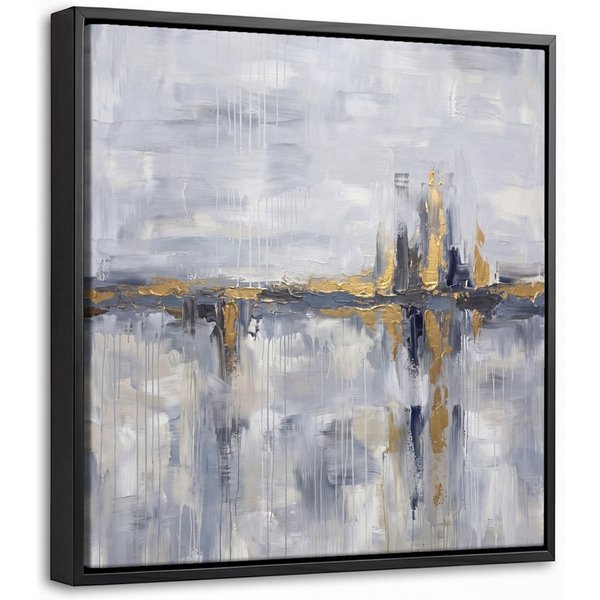 OneMillionCanvasses® Leinwandbild mit Rahmen - Abstrakt - Textur - Gold - Grau - Modern, Fotodruck (1 St), Leinwand Bilder Klein, Wand Dekoration Aesthetic 20x2