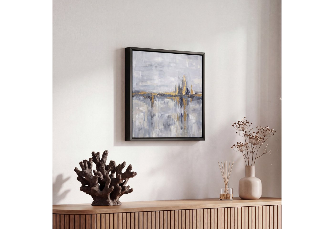 OneMillionCanvasses® Leinwandbild mit Rahmen - Abstrakt - Textur - Gold - Grau - Modern, Fotodruck (1 St), Leinwand Bilder Klein, Wand Dekoration Aesthetic 20x2 – Bild 5 von 5