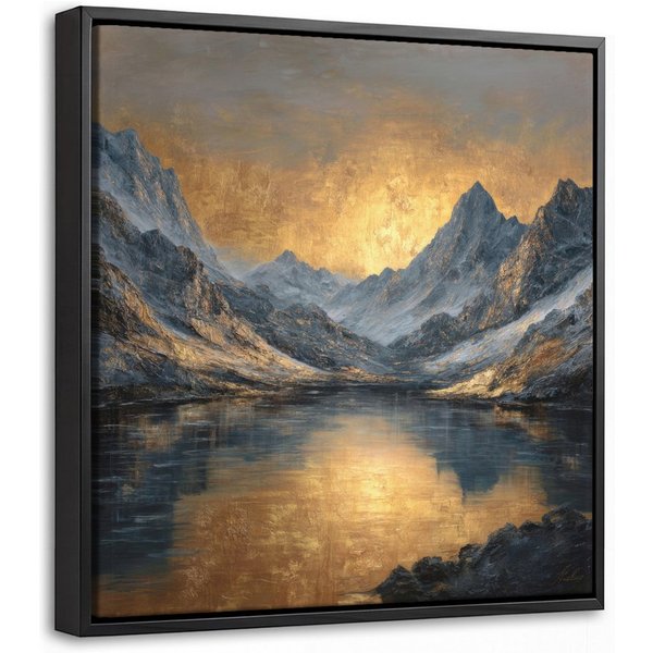 OneMillionCanvasses® Leinwandbild mit Rahmen - Bergkulisse mit goldenem Sonnenuntergang, Fotodruck (1 St), Leinwand Bilder Klein, Wand Dekoration Aesthetic 20x2