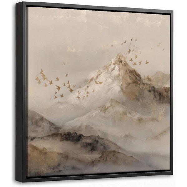 OneMillionCanvasses® Leinwandbild mit Rahmen - Berglandschaft - Nebel - Pinselstriche, Fotodruck (1 St), Leinwand Bilder Klein, Wand Dekoration Aesthetic 20x20c