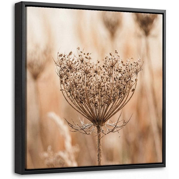 OneMillionCanvasses® Leinwandbild mit Rahmen - Bildschirm Blume - Trockene Blume - Winter - Beige - Mini, Fotodruck (1 St), Leinwand Bilder Klein, Wand Dekorati