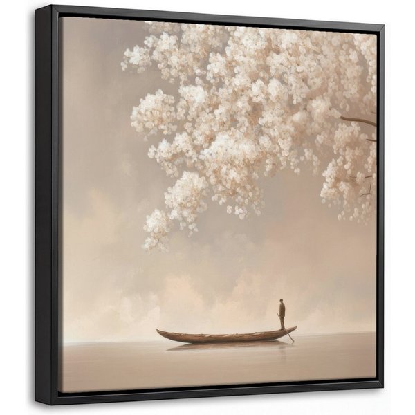 OneMillionCanvasses® Leinwandbild mit Rahmen - Blüten - Weiß - Boot - Minimalistisch, Fotodruck (1 St), Leinwand Bilder Klein, Wand Dekoration Aesthetic 20x20cm