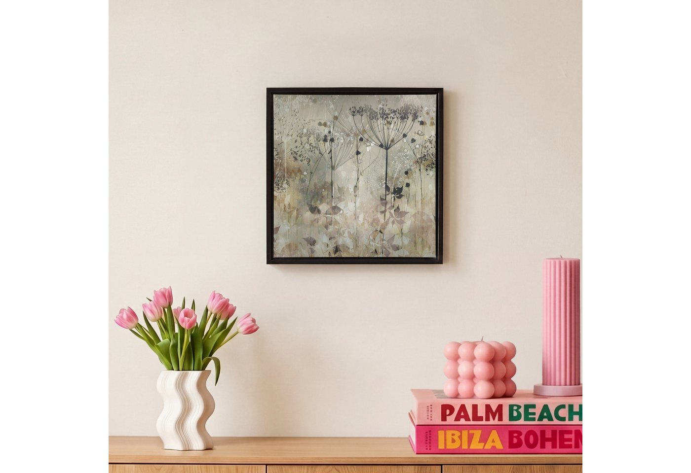 OneMillionCanvasses® Leinwandbild mit Rahmen - Blumen - Grau - Natur - Kunst, Fotodruck (1 St), Leinwand Bilder Klein, Wand Dekoration Aesthetic 20x20cm – Bild 4 von 5