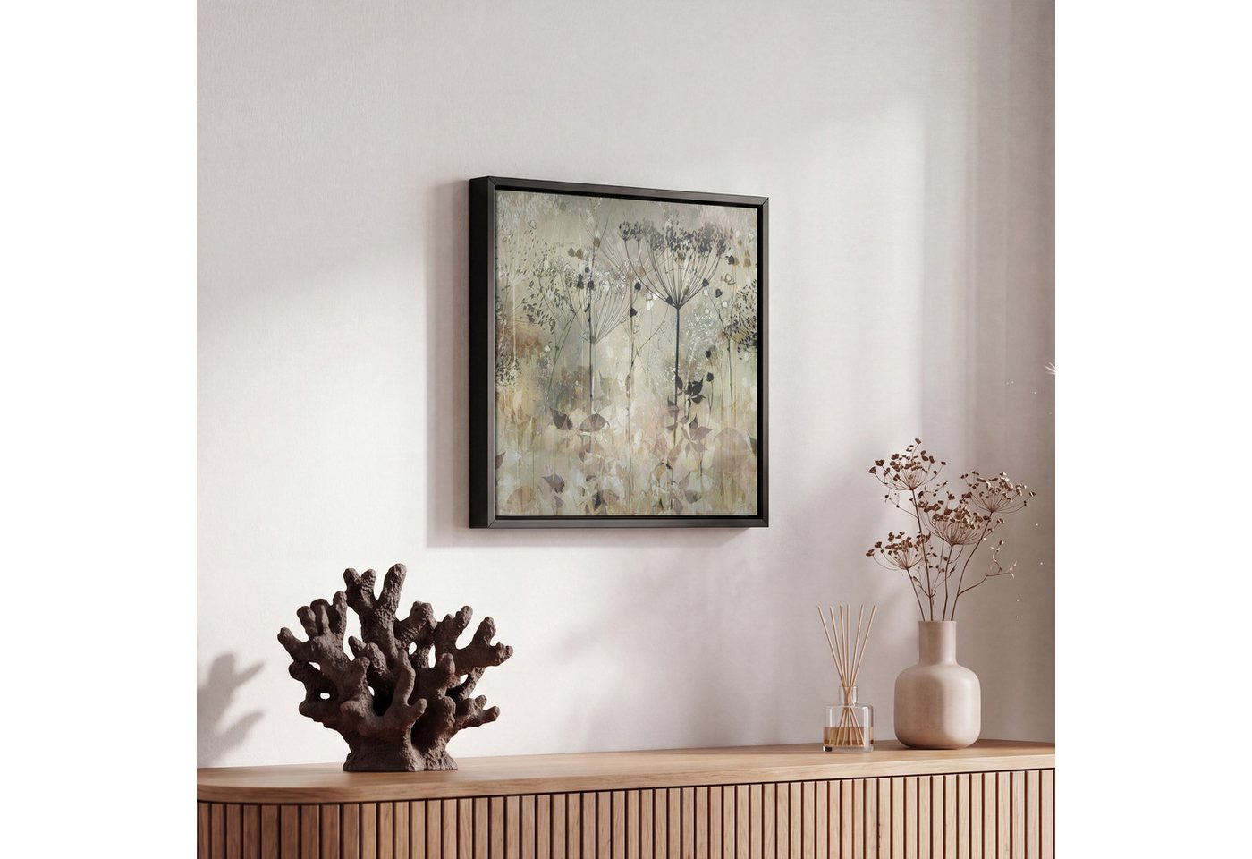 OneMillionCanvasses® Leinwandbild mit Rahmen - Blumen - Grau - Natur - Kunst, Fotodruck (1 St), Leinwand Bilder Klein, Wand Dekoration Aesthetic 20x20cm – Bild 5 von 5