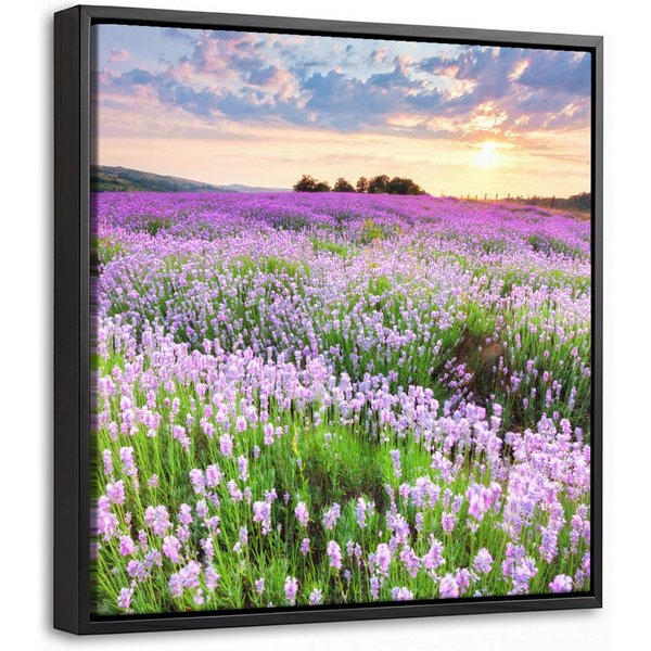 OneMillionCanvasses® Leinwandbild mit Rahmen - Blumen - Lavendel - Lila - Himmel - Sonnenuntergang - Wie, Fotodruck (1 St), Leinwand Bilder Klein, Wand Dekorati