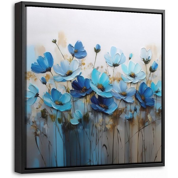 OneMillionCanvasses® Leinwandbild mit Rahmen - Blumen - Malerei - Blau, Fotodruck (1 St), Leinwand Bilder Klein, Wand Dekoration Aesthetic 20x20cm