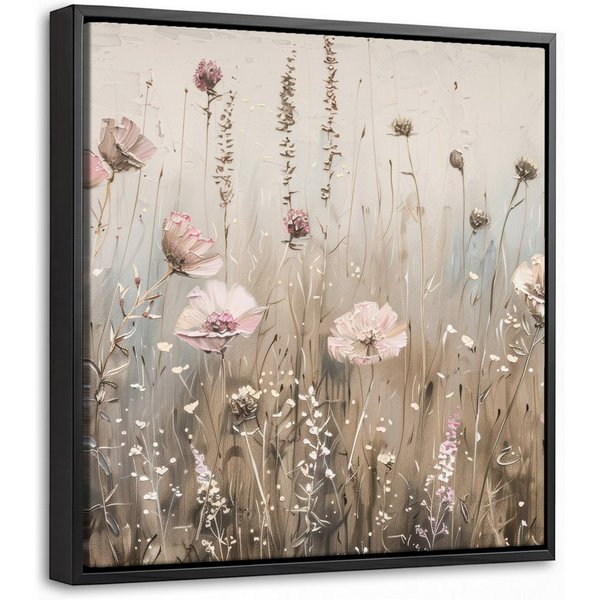 OneMillionCanvasses® Leinwandbild mit Rahmen - Blumen - Rosa - Modern - Beige, Fotodruck (1 St), Leinwand Bilder Klein, Wand Dekoration Aesthetic 20x20cm