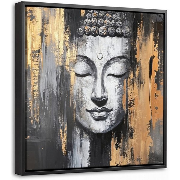 OneMillionCanvasses® Leinwandbild mit Rahmen - Buddha - Pinselstriche - Gold - Abstrakt, Fotodruck (1 St), Leinwand Bilder Klein, Wand Dekoration Aesthetic 20x2