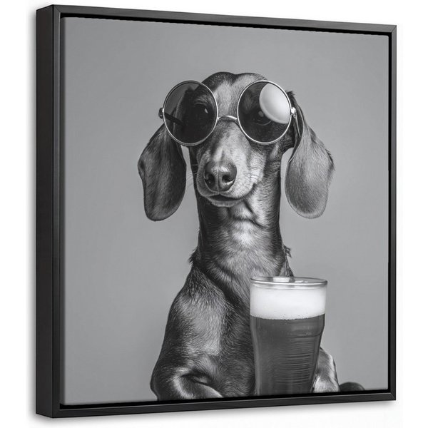 OneMillionCanvasses® Leinwandbild mit Rahmen - Dackel - Bier - Gläser - Gläser, Fotodruck (1 St), Leinwand Bilder Klein, Wand Dekoration Aesthetic 20x20cm