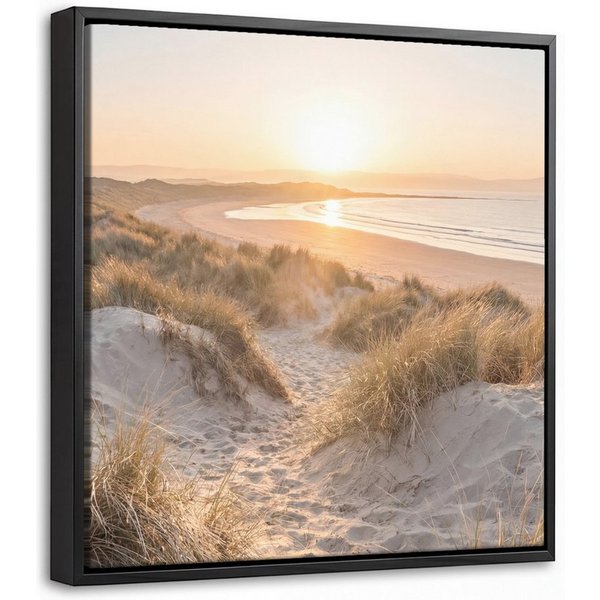 OneMillionCanvasses® Leinwandbild mit Rahmen - Dünen - Strand - Meer, Fotodruck (1 St), Leinwand Bilder Klein, Wand Dekoration Aesthetic 20x20cm
