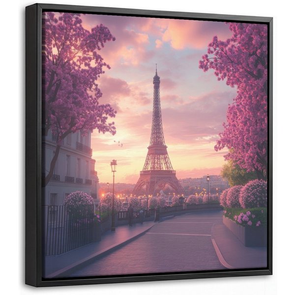 OneMillionCanvasses® Leinwandbild mit Rahmen - Eiffelturm - Paris - Rosa, Fotodruck (1 St), Leinwand Bilder Klein, Wand Dekoration Aesthetic 20x20cm